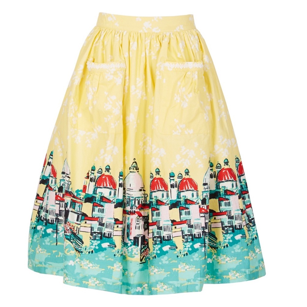 Yellow Contessa Swing Skirt with Venice Border